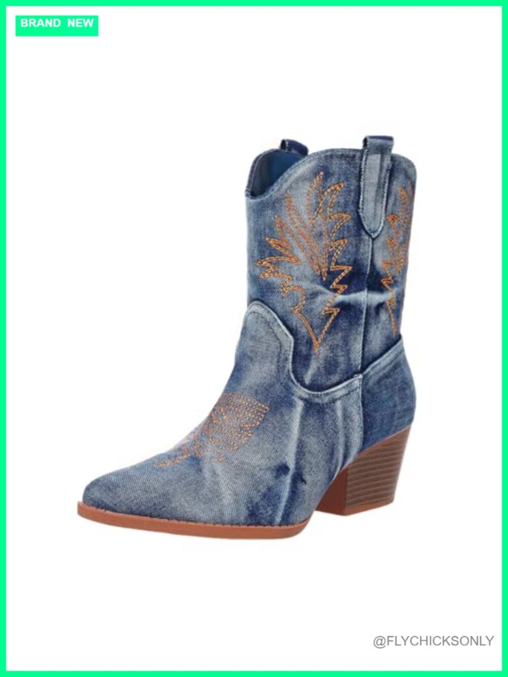 Pointe Toe Embroidered Ankle Bootie Block Heel Cowboy Booties
